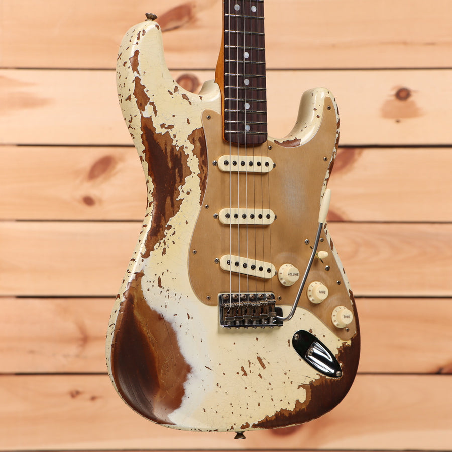 Fender Custom Shop Limited Roasted Bighead Stratocaster super heavy relic aged Olympic White electric guitar with three single-coil pickups