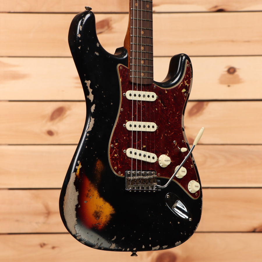 Fender Custom Shop Limited 1961 Stratocaster heavy relic electric guitar aged black over 3-color sunburst with single-coil pickups