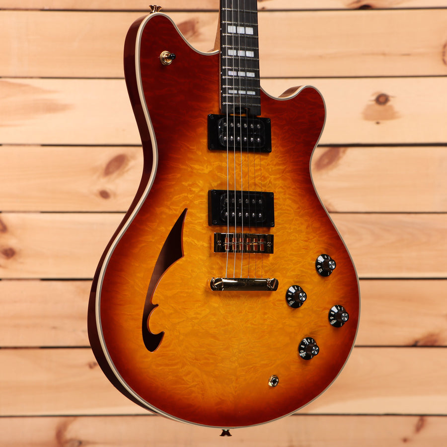 EVH SA126 Special semi-hollow body electric guitar Tobacco Burst with dual humbuckers and f-hole cutaway