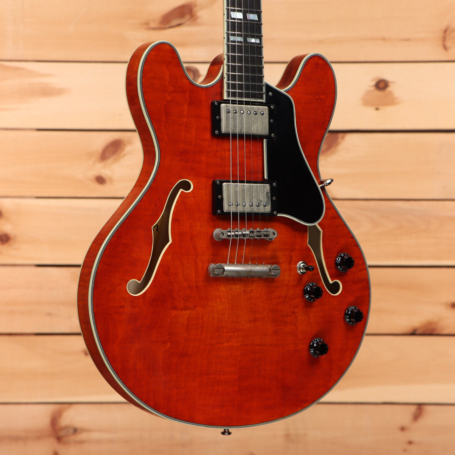 Eastman T59 semi-hollow electric guitar vintage amber with dual humbuckers and f-holes