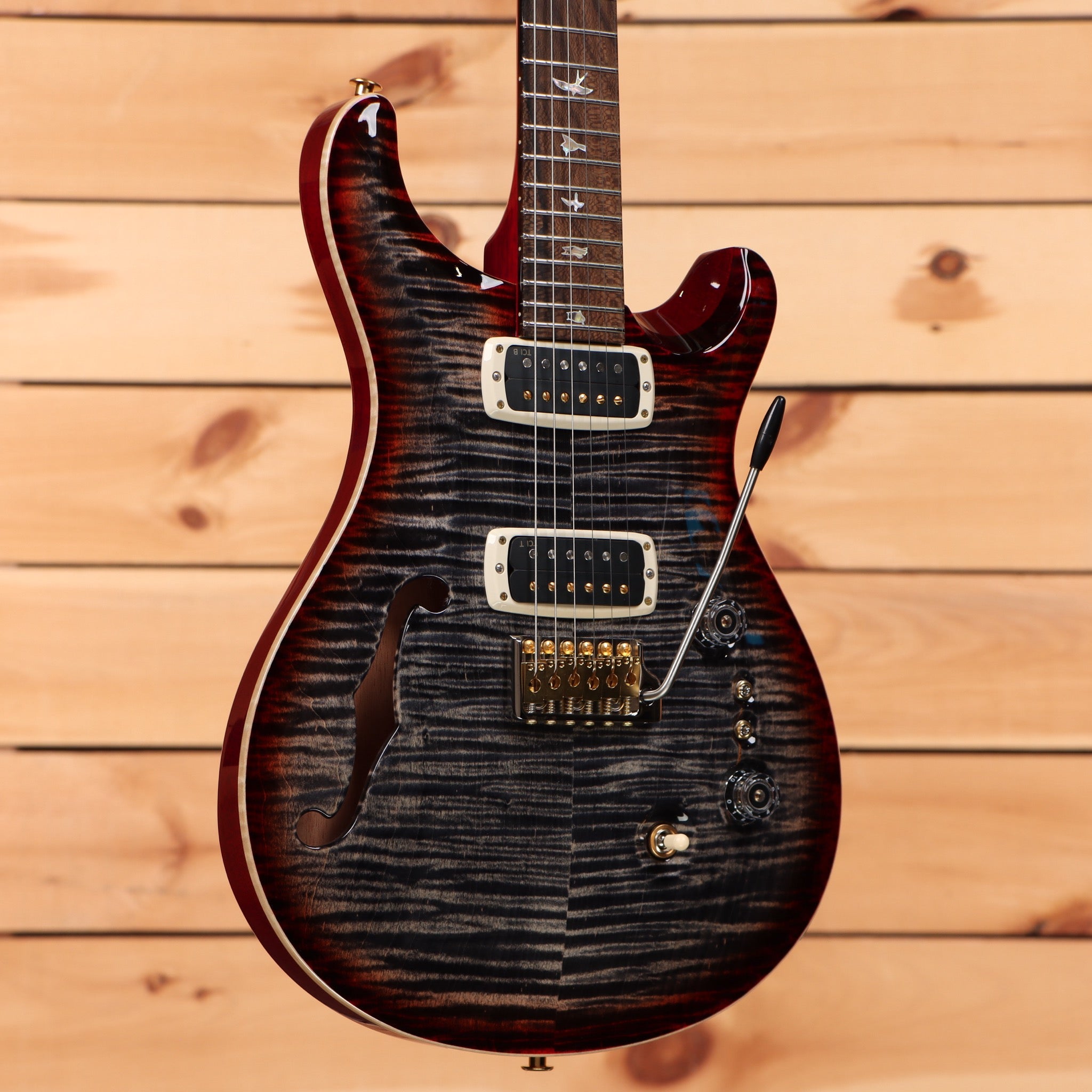 Paul Reed Smith Limited 40th Anniversary Custom 2408 semi-hollow electric guitar Charcoal Cherry Burst with dual humbuckers and flamed maple top