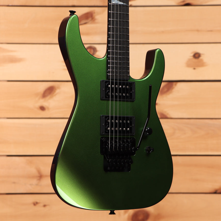 Jackson Righteous Run Custom Soloist electric guitar Purple to Green Shift with dual humbuckers and black Floyd Rose tremolo