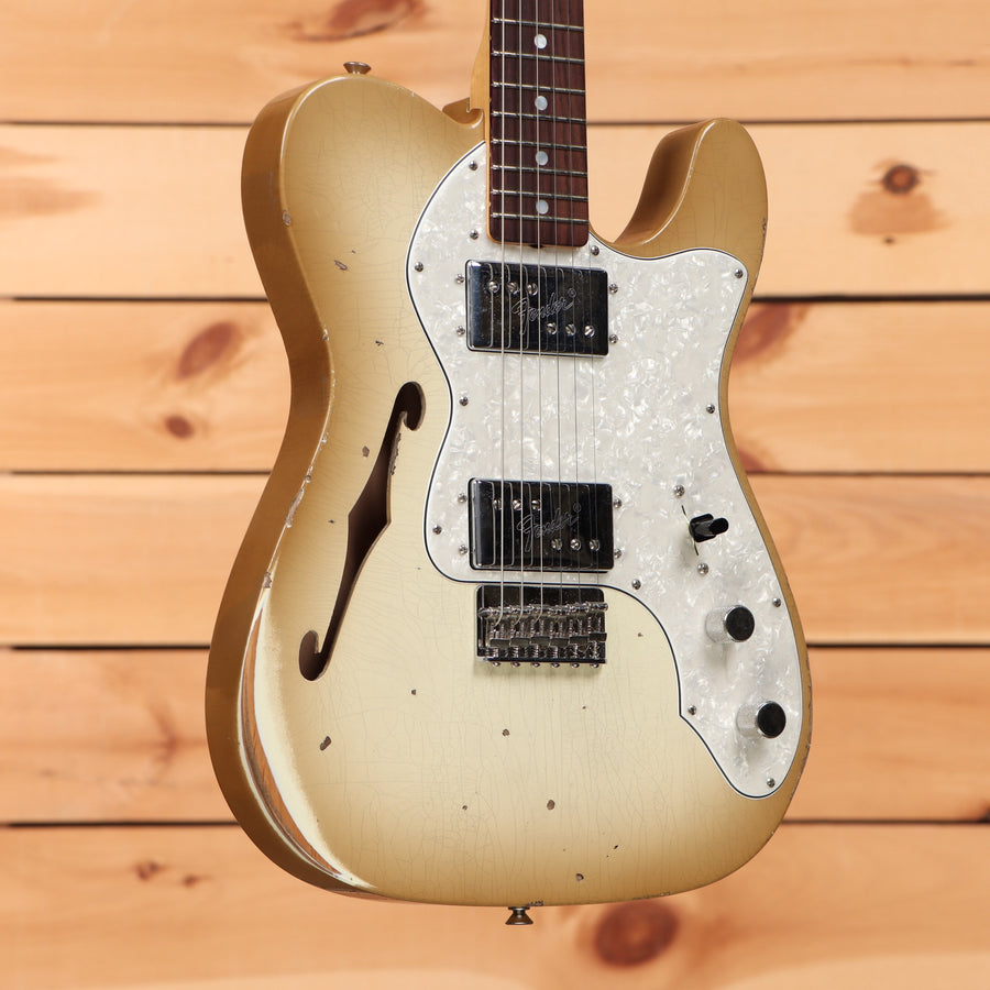 Fender Custom Shop 72 Thinline Telecaster Relic Antigua semi-hollow electric guitar dual humbuckers pearl pickguard