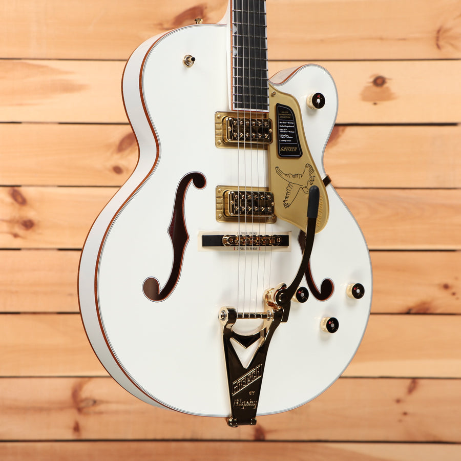 Gretsch Pro Falcon hollowbody electric guitar White with gold hardware dual Filter'Tron pickups and Bigsby tremolo
