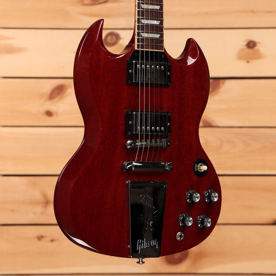Gibson Derek Trucks SG electric guitar Vintage Red with dual humbuckers and Maestro vibrato tailpiece