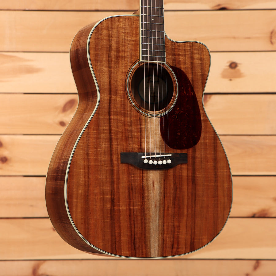 Bourgeois Downeast GAC Koa acoustic-electric guitar Natural finish with figured koa top and venetian cutaway