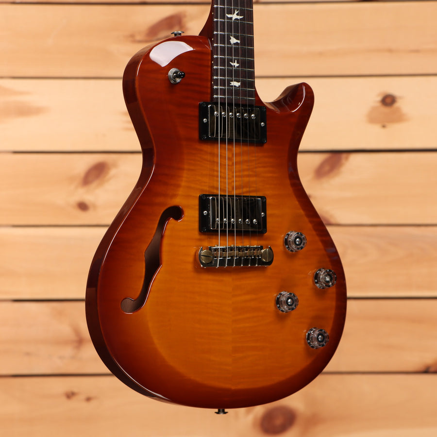 PRS S2 Singlecut Semi-Hollow electric guitar Amber Sunburst with flamed maple top and dual humbuckers