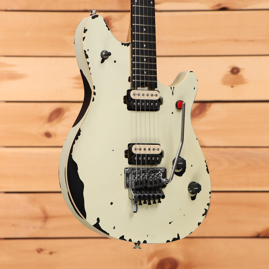 EVH LTD Wolfgang Special 2015 Tour electric guitar Distressed Ivory relic finish with dual humbuckers and Floyd Rose tremolo