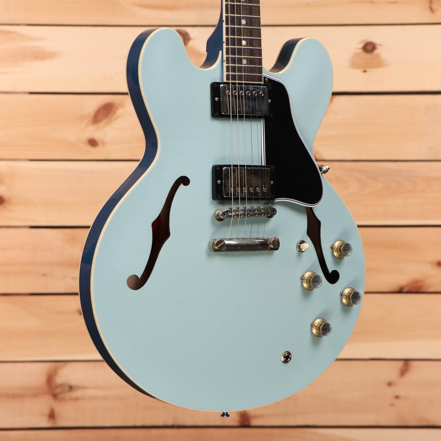 Gibson PSL-1961 ES-335 semi-hollow electric guitar Frost Blue with f-holes and gold hardware