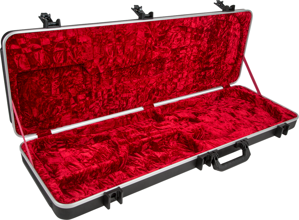 EVH Stripe Series black guitar case with red crushed velvet interior