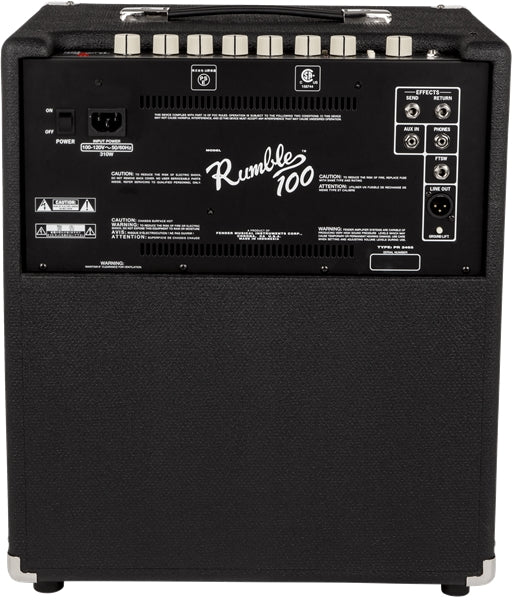 Fender Rumble 100 bass combo amplifier black tolex with control knobs and effects section