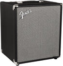 Fender Rumble 100 bass combo amp with silver grille and black tolex cabinet