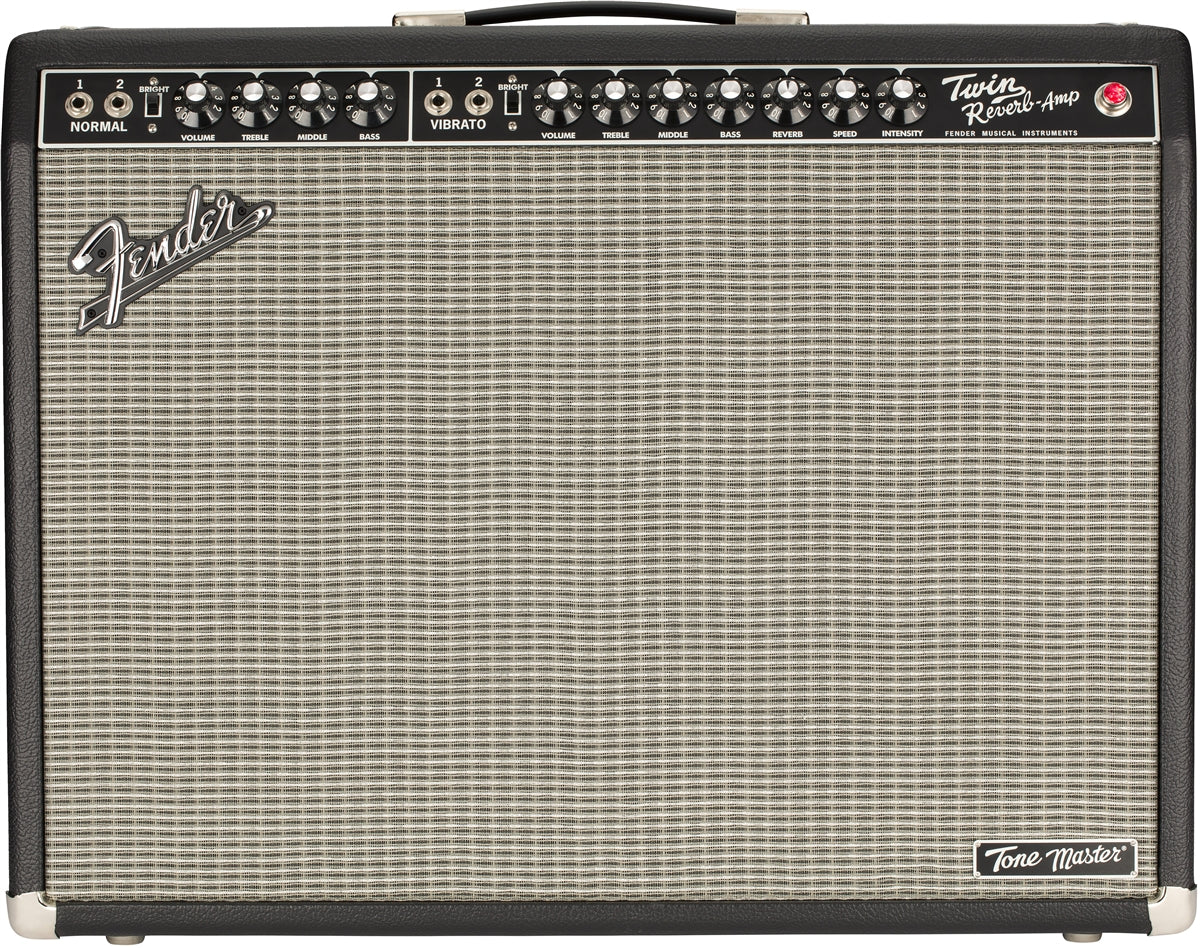 Fender Tone Master Twin Reverb combo amplifier black tolex with dual channels and vintage fender style speaker grille