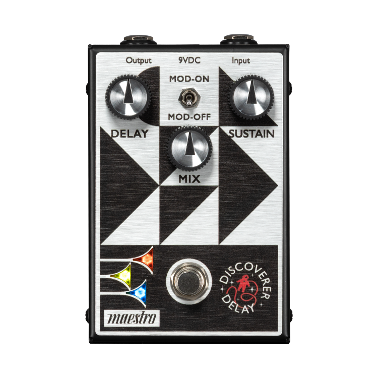 Maestro Discoverer Delay guitar effects pedal black with three knobs and footswitch