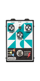 Maestro Ranger Overdrive pedal with teal and black geometric design and footswitch control