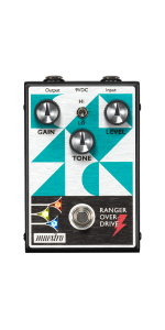 Maestro Ranger Overdrive pedal with teal and black geometric design and footswitch control