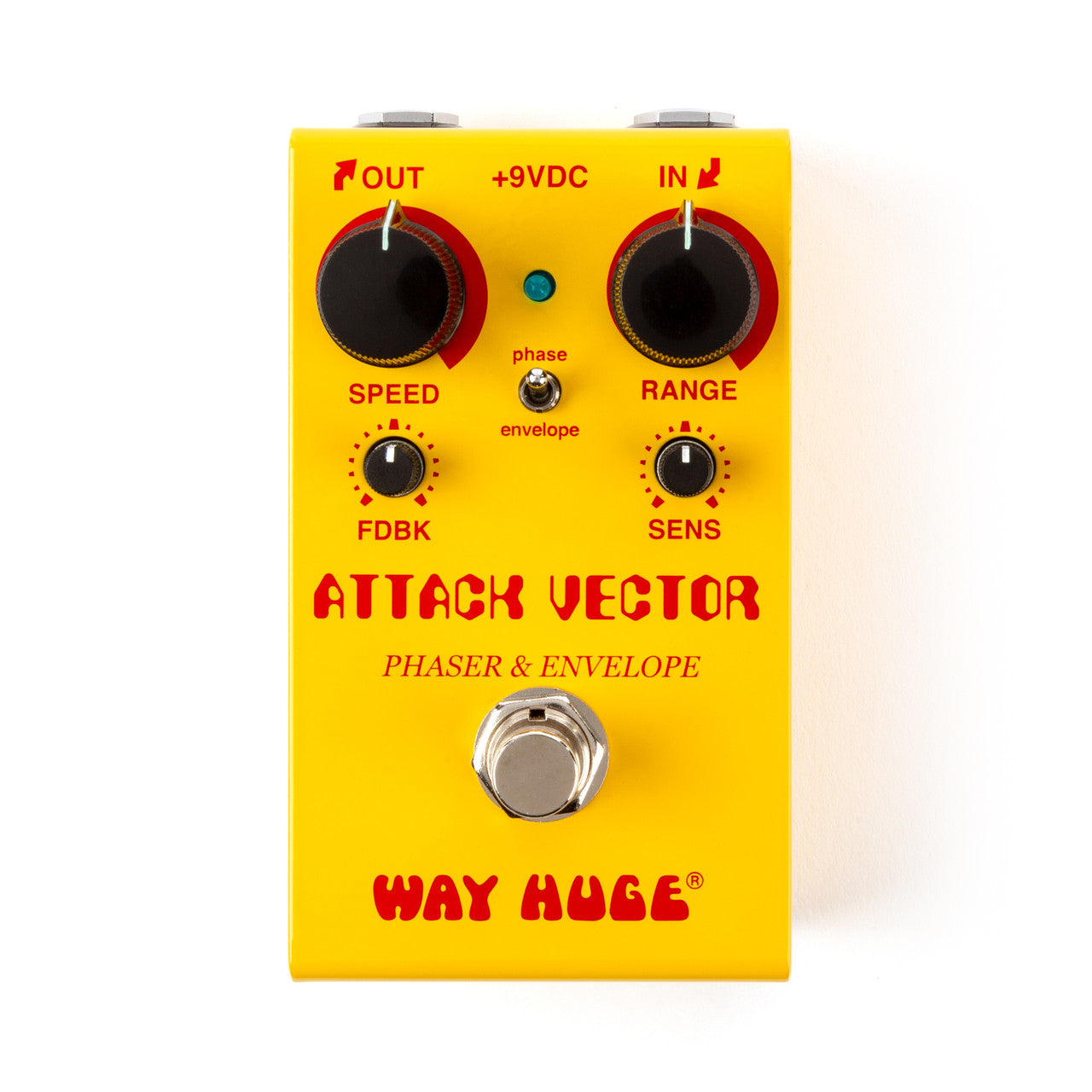 Way Huge Smalls Attack Vector yellow phaser and envelope guitar effects pedal with dual knobs