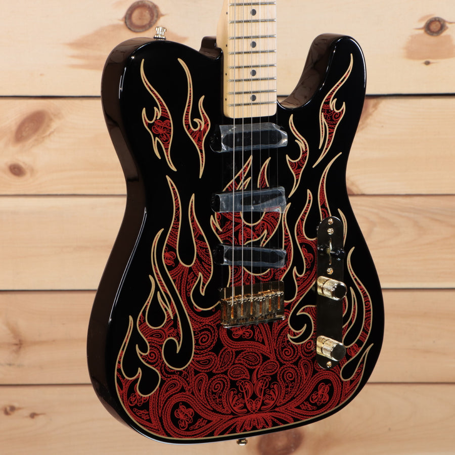Fender James Burton Telecaster electric guitar red paisley flames with maple neck and single-coil pickups