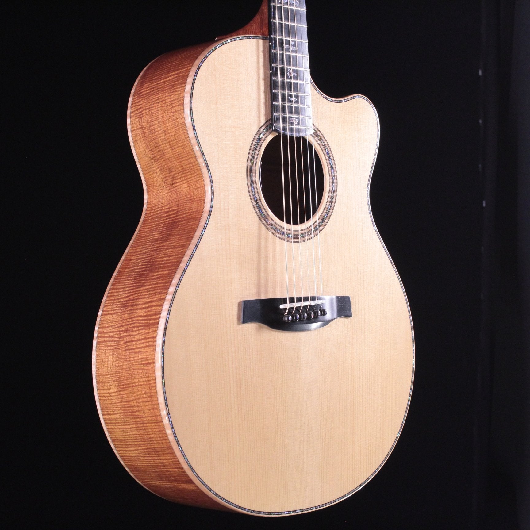 PRS Angelus acoustic-electric guitar Koa Adirondack cutaway with abalone rosette binding and spruce top