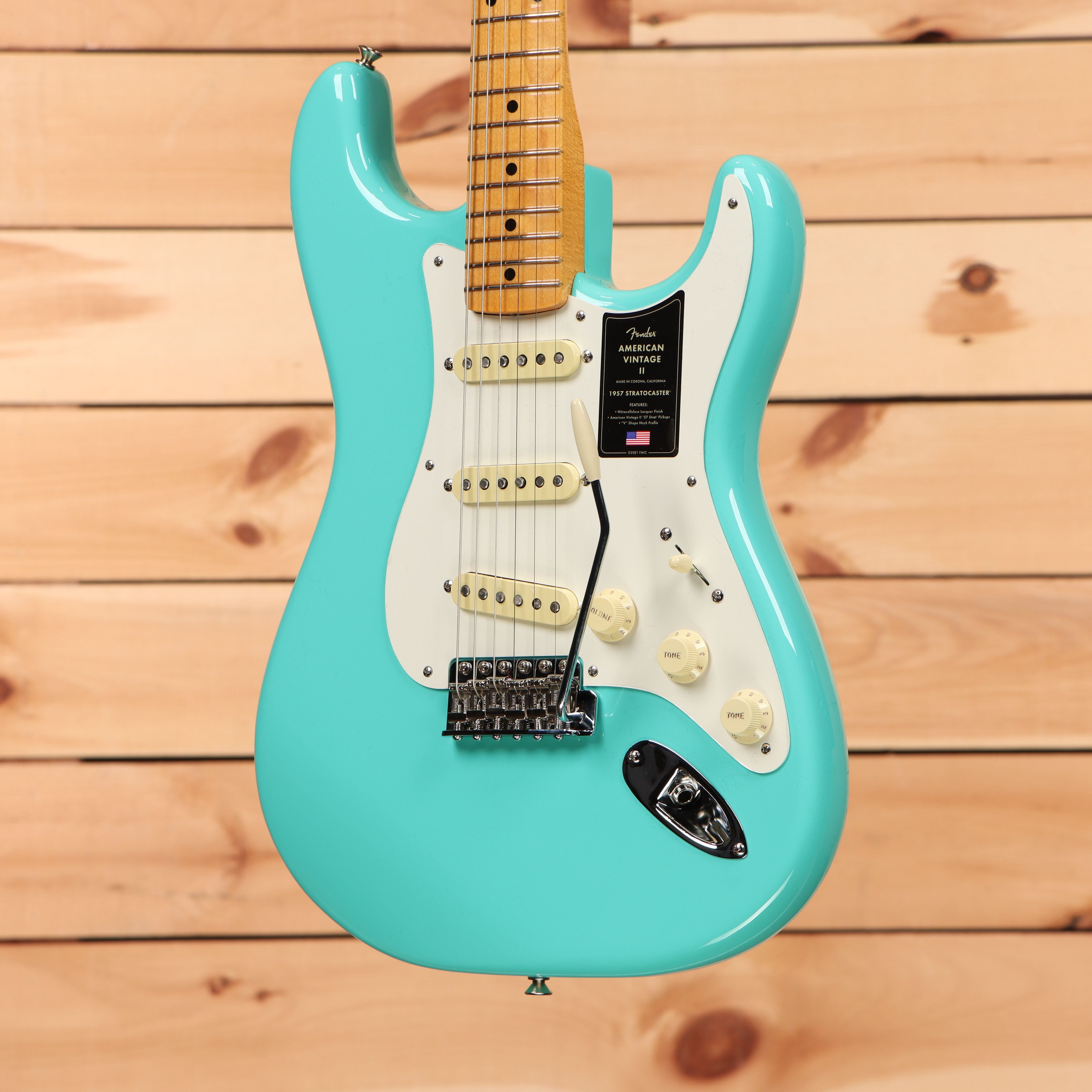 Fender American Vintage II 1957 Stratocaster electric guitar Surf Green with single-coil pickups