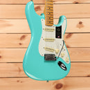 Fender American Vintage II 1957 Stratocaster electric guitar Surf Green with three single-coil pickups