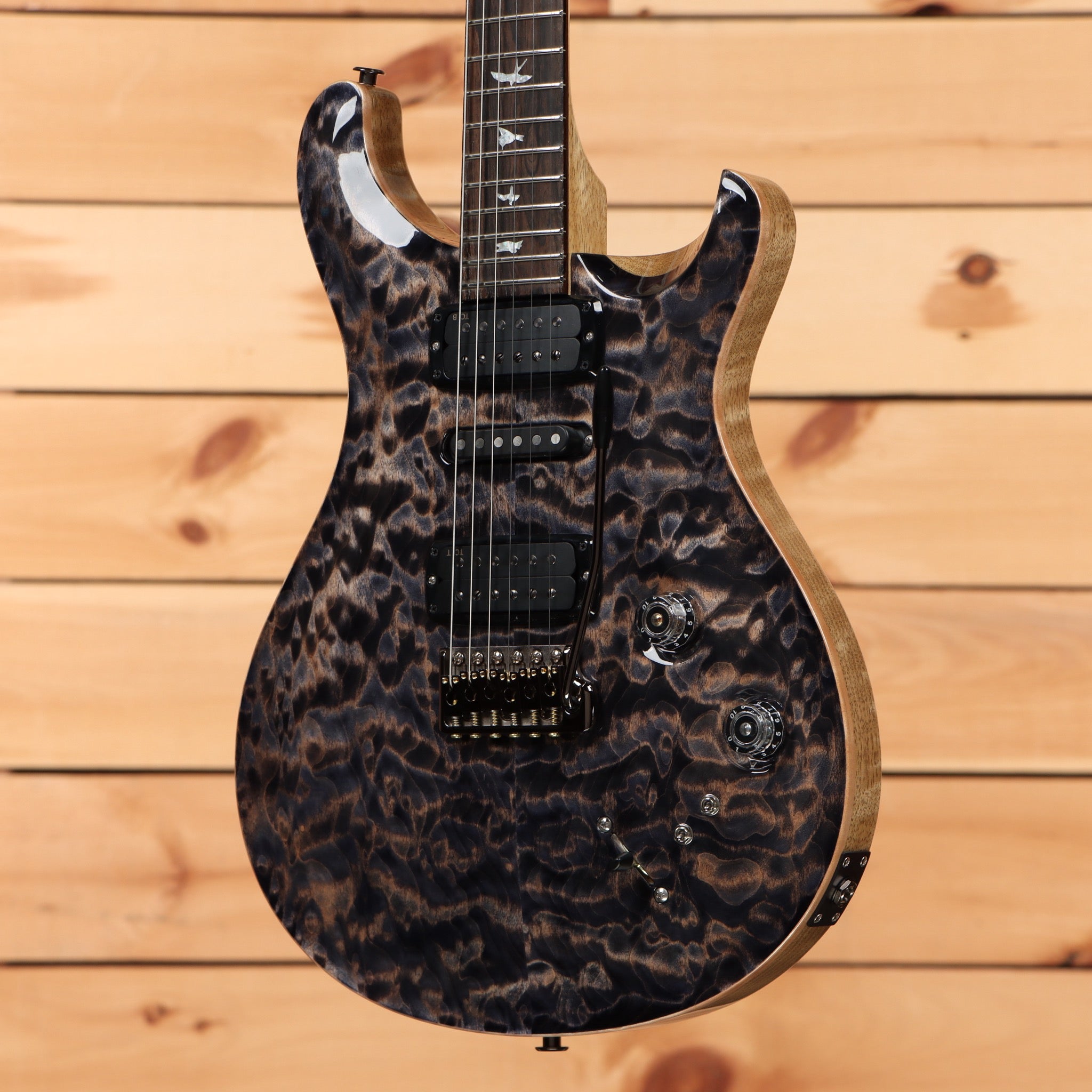 Paul Reed Smith Modern Eagle V Wood Library electric guitar Charcoal Quilt with black pickguard and dual humbuckers