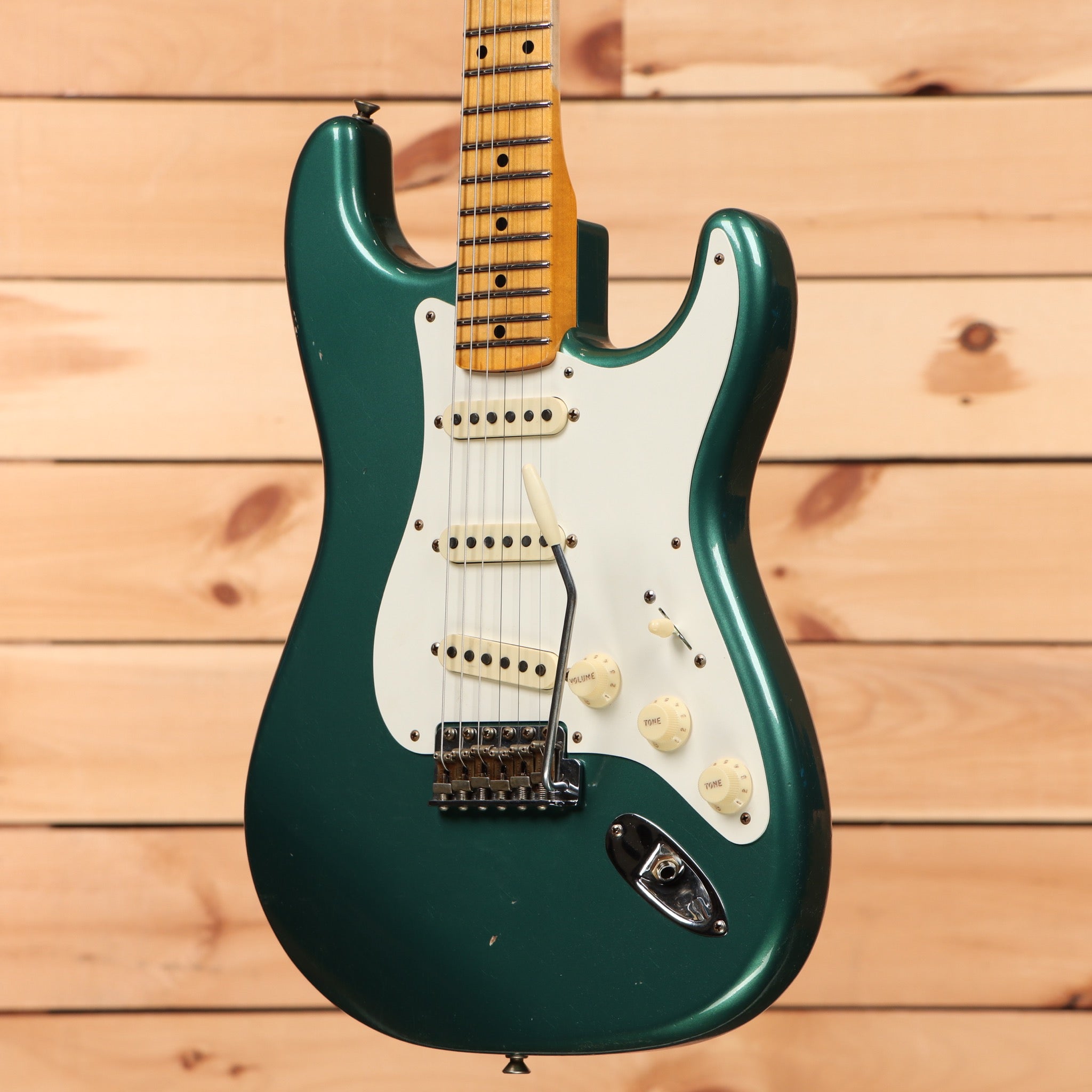 Fender Custom Shop 1956 Stratocaster Journeyman Relic electric guitar Aged Sherwood Green Metallic with maple neck