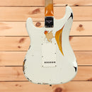 Fender Custom Shop 1960 Stratocaster heavy relic electric guitar Olympic White over 3-Color Sunburst with single-coil pickups