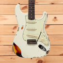 Fender Custom Shop 1960 Stratocaster heavy relic electric guitar Olympic White over 3-color sunburst with single-coil pickups