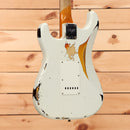 Fender Custom Shop 1960 Stratocaster heavy relic electric guitar Olympic White over 3-color sunburst with single-coil pickups