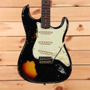 Fender Custom Shop 1960 Stratocaster heavy relic electric guitar aged black over 3-color sunburst with single-coil pickups