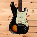 Fender Custom Shop 1960 Stratocaster electric guitar heavy relic aged black over 3-color sunburst with single-coil pickups