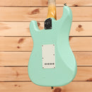Fender Custom Shop Postmodern Stratocaster Journeyman Relic Aged Surf Green electric guitar with white pickguard