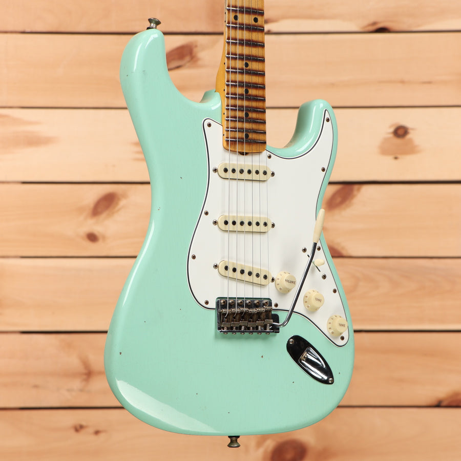 Fender Custom Shop Postmodern Stratocaster Journeyman Relic Aged Surf Green electric guitar with single-coil pickups