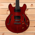 Eastman T184MX semi-hollow body electric guitar Classic Red with f-holes and gold hardware