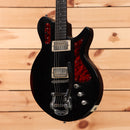 Eastman Juliet VBB semi-hollow electric guitar antique black varnish with red tortoiseshell pickguard and dual humbuckers