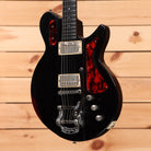 Eastman Juliet VBB antique black semi-hollow electric guitar with dual humbucker pickups and red tortoiseshell pickguard