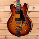 Eastman T64-V semi-hollow electric guitar Antique Goldburst with dual humbuckers and bigsby-style tremolo bridge