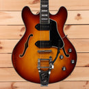 Eastman T64-V semi-hollow body electric guitar Antique Goldburst with dual black pickguard pickups
