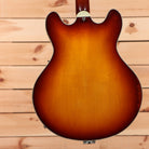 Eastman T64-V semi-hollow electric guitar antique goldburst finish with f-holes and maple neck