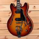 Eastman T64-V semi-hollow body electric guitar Antique Goldburst with f-holes and dual humbuckers