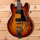 Eastman T64-V semi-hollow body electric guitar Antique Goldburst with f-holes and dual humbuckers