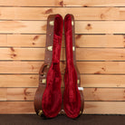 Gibson Les Paul Standard 50s hardshell guitar case brown exterior red velvet interior gold hardware latches open