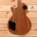 Gibson Les Paul Standard 50s P-90 Goldtop electric guitar back view showing natural mahogany body with black control covers