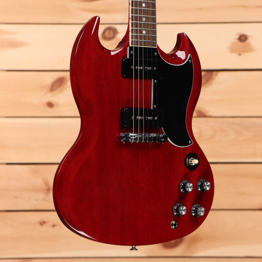 Gibson SG Special electric guitar Vintage Cherry with black pickguard and dual humbuckers