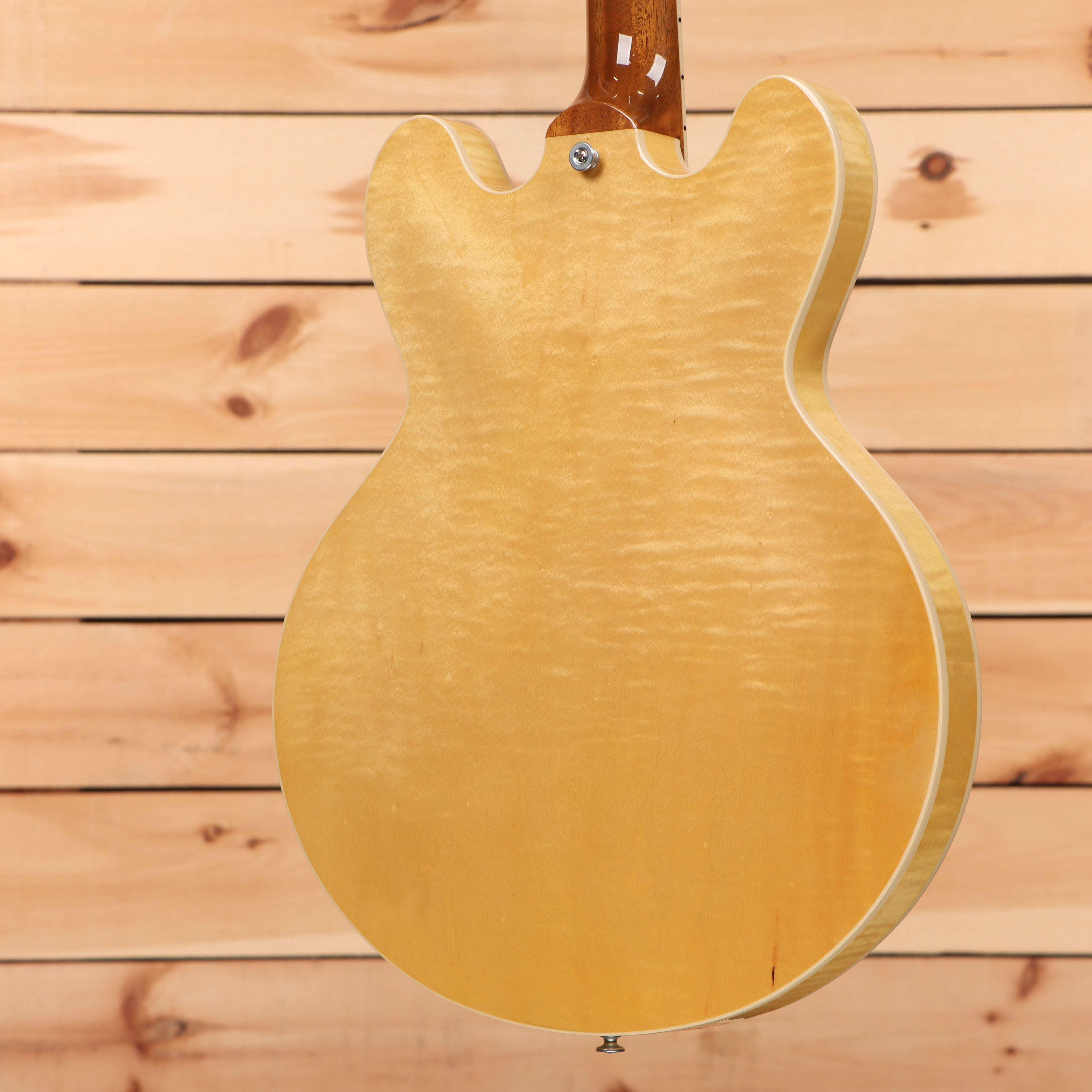 Gibson ES-335 semi-hollow electric guitar Figured Antique Natural with white binding and f-holes