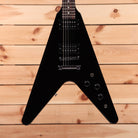 Gibson 80s Flying V Ebony electric guitar with dual humbuckers and black pickguard