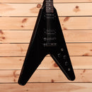 Gibson 80s Flying V Ebony electric guitar with dual humbucker pickups and angular body design
