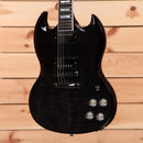 Gibson SG Modern electric guitar Trans Black Fade with dual humbucker pickups and dark rosewood fretboard
