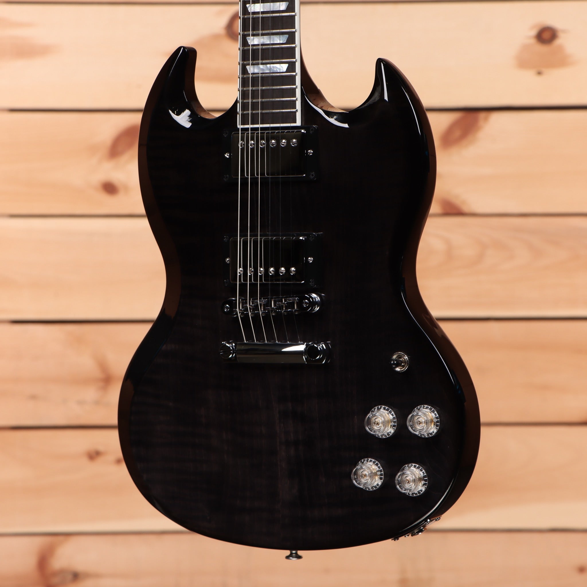 Gibson SG Modern electric guitar Trans Black Fade with dual humbucker pickups and dark rosewood fretboard